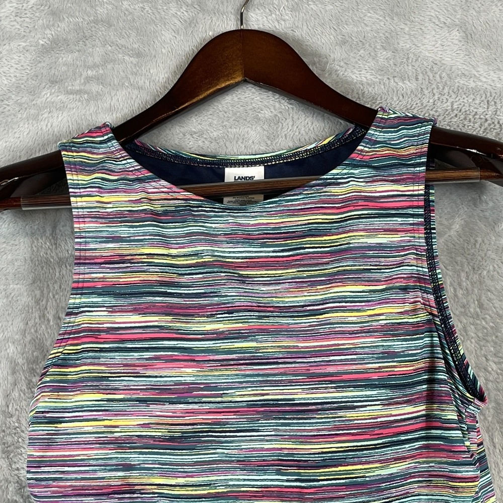 Lands End Womens 10 Tankini Swim Top Built In Bra Striped Multicolor Beach Pool - Picture 2 of 6